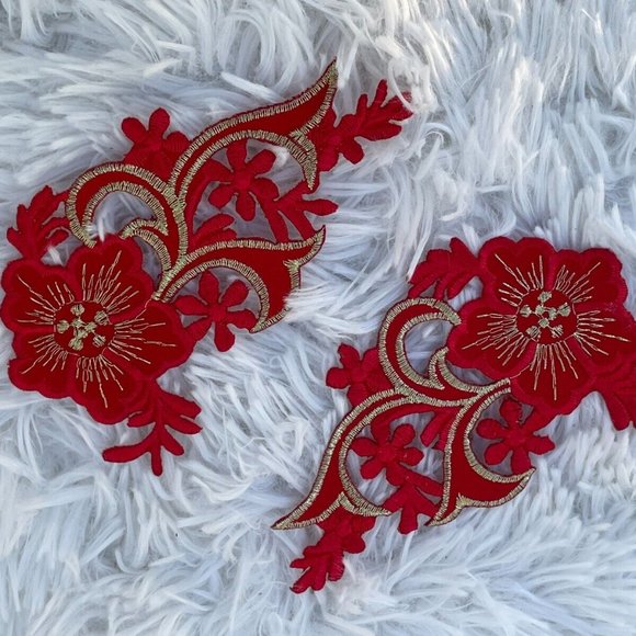 Red Embroidery Patches Iron One Patches For Craft Clothes Set of 2 Patches - Picture 3 of 7